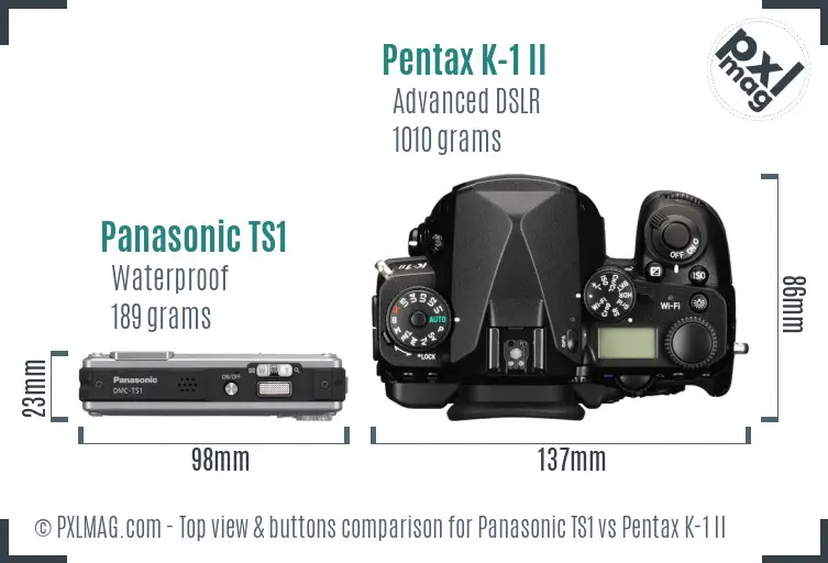Panasonic TS1 vs Pentax K-1 II top view buttons comparison