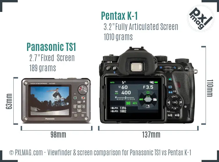 Panasonic TS1 vs Pentax K-1 Screen and Viewfinder comparison
