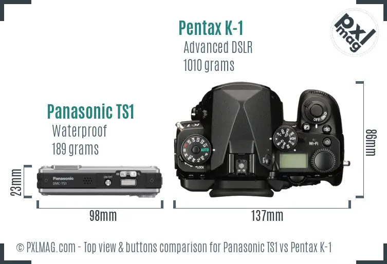 Panasonic TS1 vs Pentax K-1 top view buttons comparison