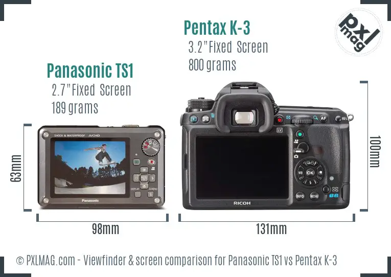 Panasonic TS1 vs Pentax K-3 Screen and Viewfinder comparison