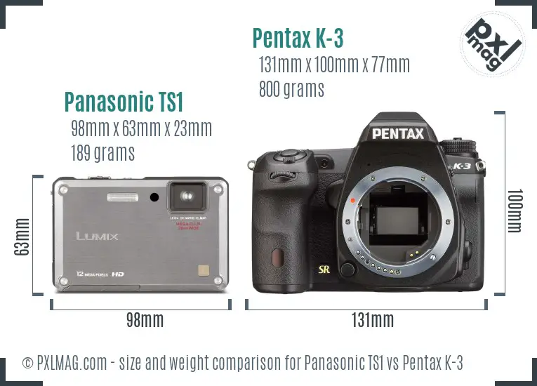 Panasonic TS1 vs Pentax K-3 size comparison