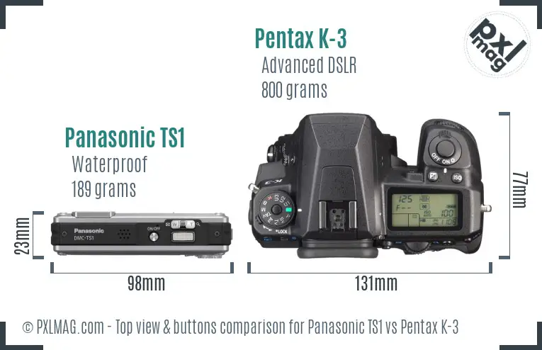 Panasonic TS1 vs Pentax K-3 top view buttons comparison