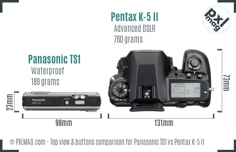 Panasonic TS1 vs Pentax K-5 II top view buttons comparison