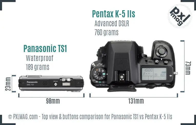 Panasonic TS1 vs Pentax K-5 IIs top view buttons comparison