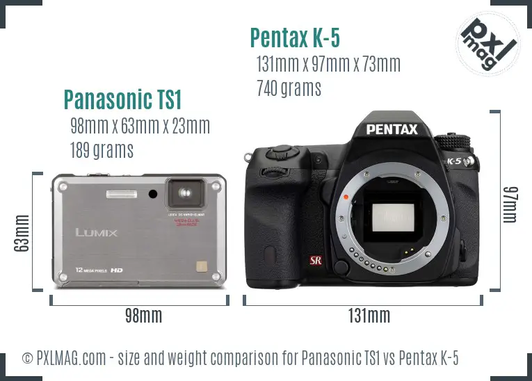 Panasonic TS1 vs Pentax K-5 size comparison