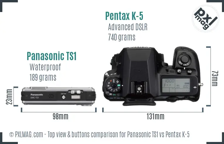 Panasonic TS1 vs Pentax K-5 top view buttons comparison