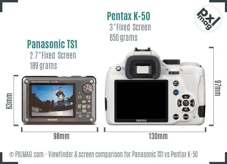 Panasonic TS1 vs Pentax K-50 Screen and Viewfinder comparison