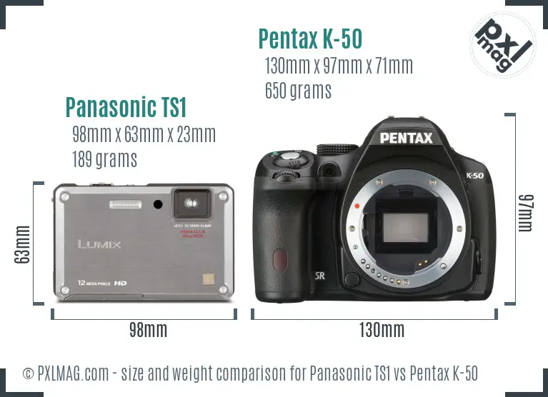 Panasonic TS1 vs Pentax K-50 size comparison