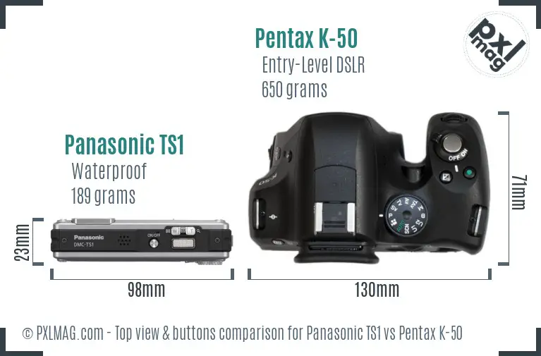 Panasonic TS1 vs Pentax K-50 top view buttons comparison