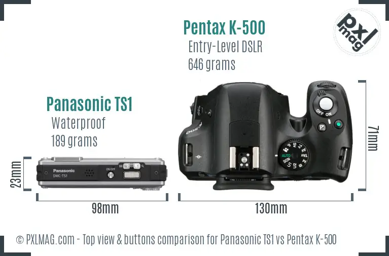 Panasonic TS1 vs Pentax K-500 top view buttons comparison