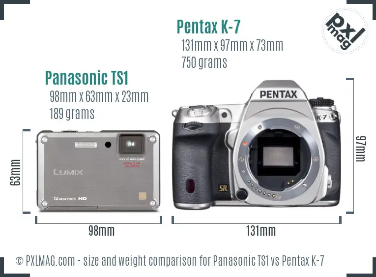 Panasonic TS1 vs Pentax K-7 size comparison