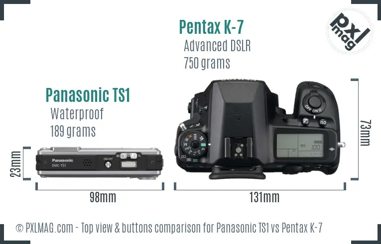 Panasonic TS1 vs Pentax K-7 top view buttons comparison