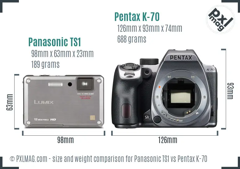 Panasonic TS1 vs Pentax K-70 size comparison