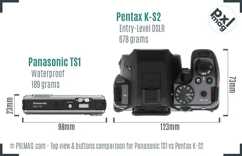 Panasonic TS1 vs Pentax K-S2 top view buttons comparison