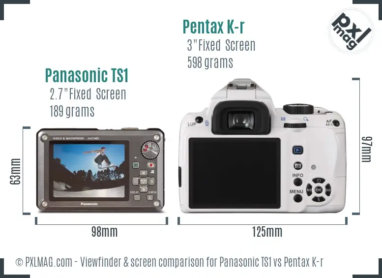 Panasonic TS1 vs Pentax K-r Screen and Viewfinder comparison