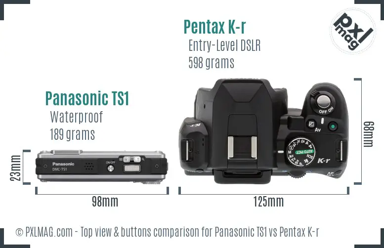 Panasonic TS1 vs Pentax K-r top view buttons comparison