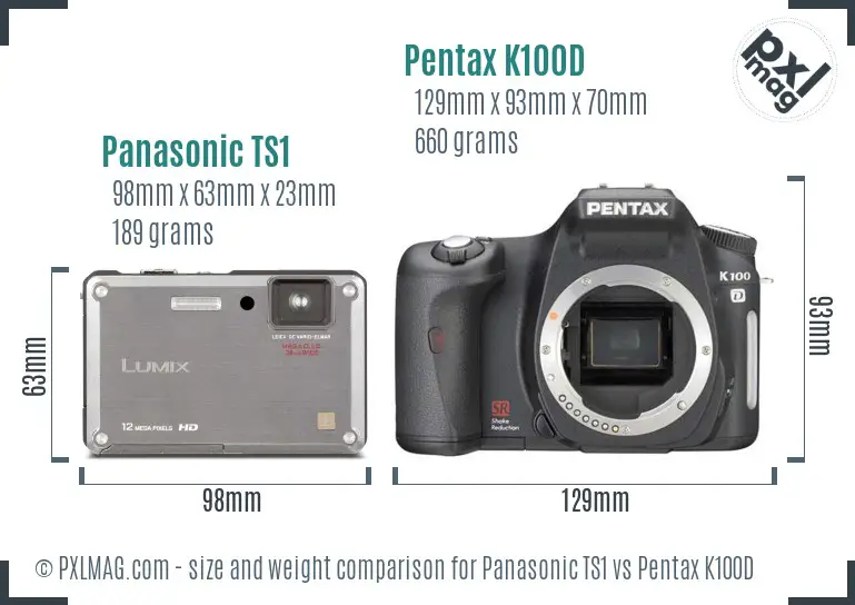 Panasonic TS1 vs Pentax K100D size comparison