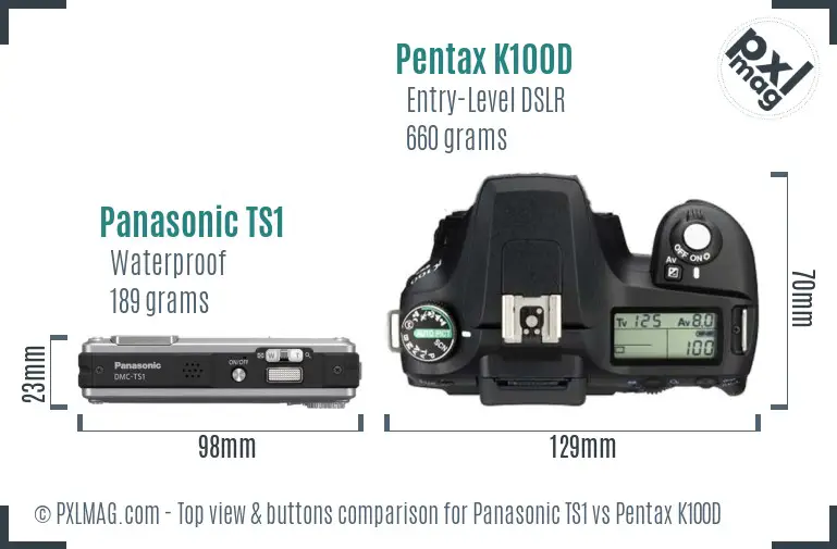 Panasonic TS1 vs Pentax K100D top view buttons comparison