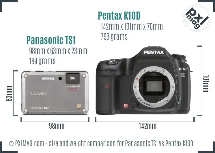 Panasonic TS1 vs Pentax K10D size comparison