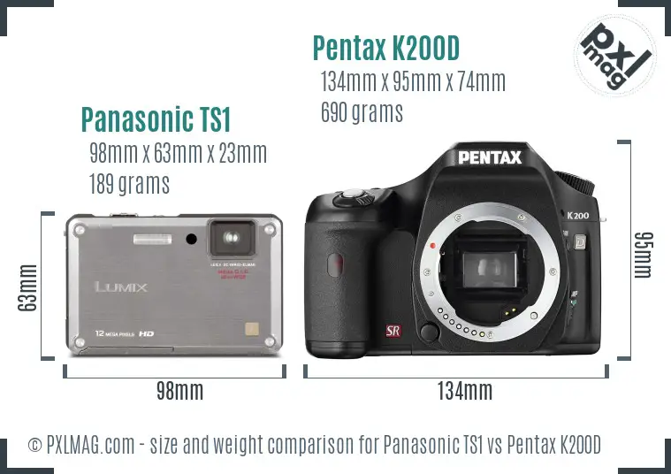 Panasonic TS1 vs Pentax K200D size comparison