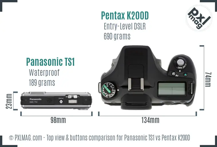 Panasonic TS1 vs Pentax K200D top view buttons comparison