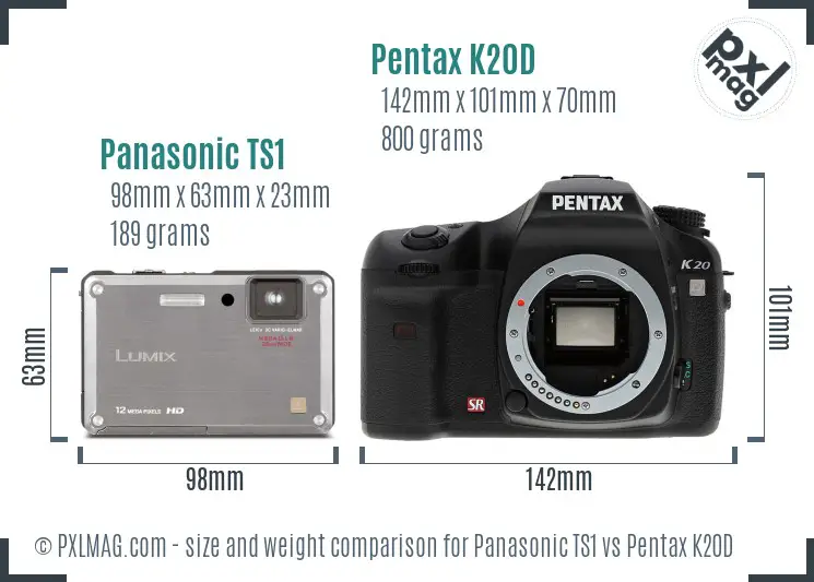 Panasonic TS1 vs Pentax K20D size comparison