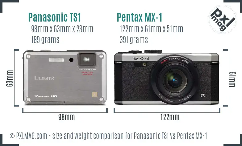 Panasonic TS1 vs Pentax MX-1 size comparison