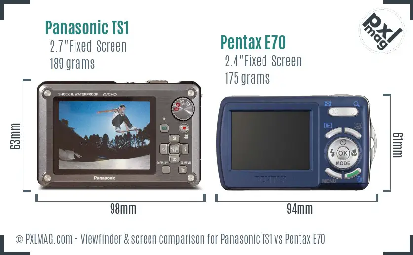 Panasonic TS1 vs Pentax E70 Screen and Viewfinder comparison