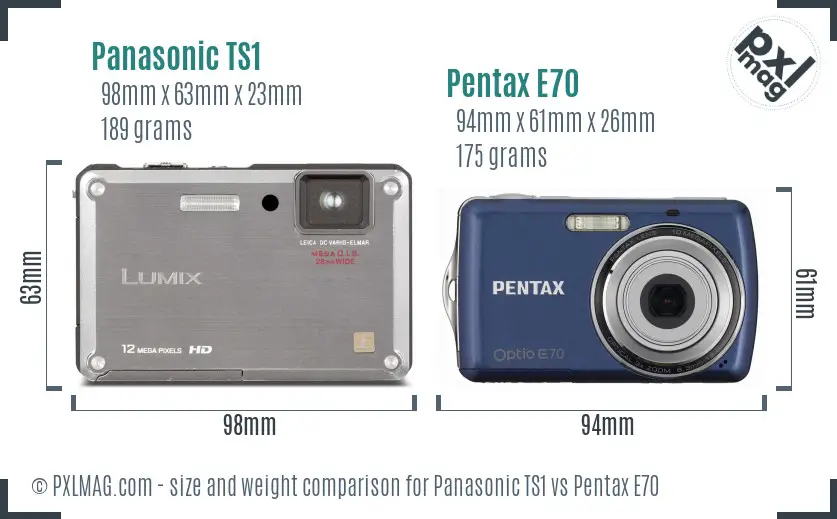 Panasonic TS1 vs Pentax E70 size comparison