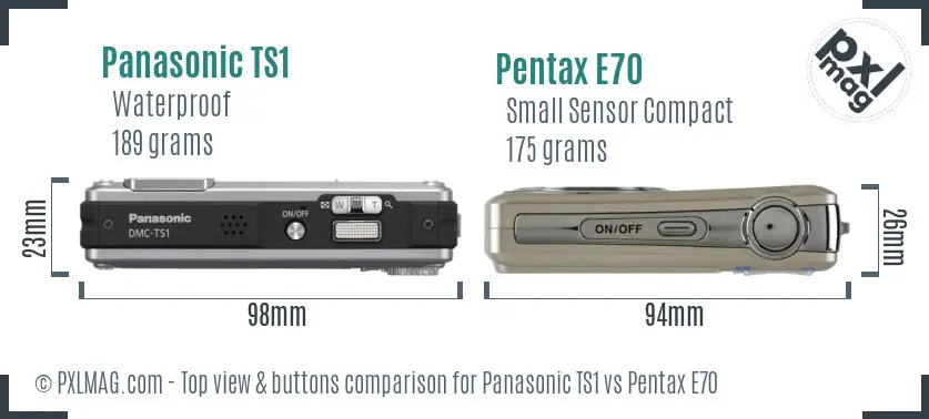 Panasonic TS1 vs Pentax E70 top view buttons comparison