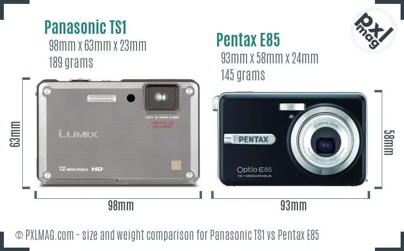 Panasonic TS1 vs Pentax E85 size comparison
