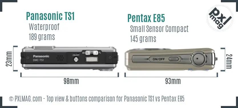 Panasonic TS1 vs Pentax E85 top view buttons comparison
