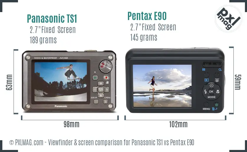 Panasonic TS1 vs Pentax E90 Screen and Viewfinder comparison