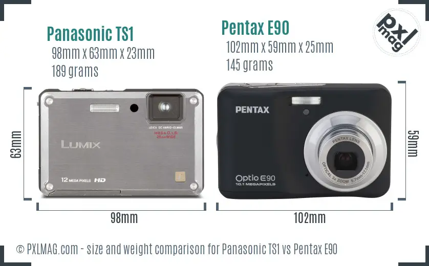 Panasonic TS1 vs Pentax E90 size comparison