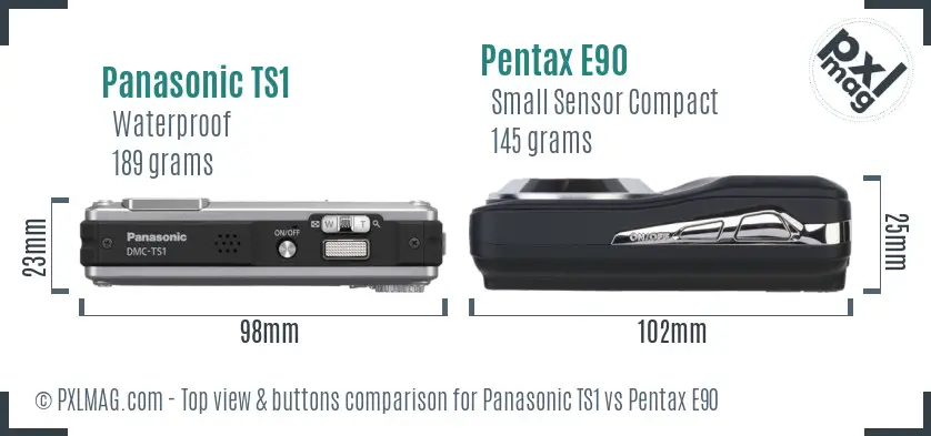 Panasonic TS1 vs Pentax E90 top view buttons comparison