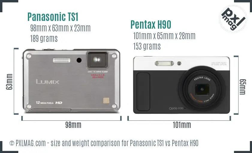 Panasonic TS1 vs Pentax H90 size comparison