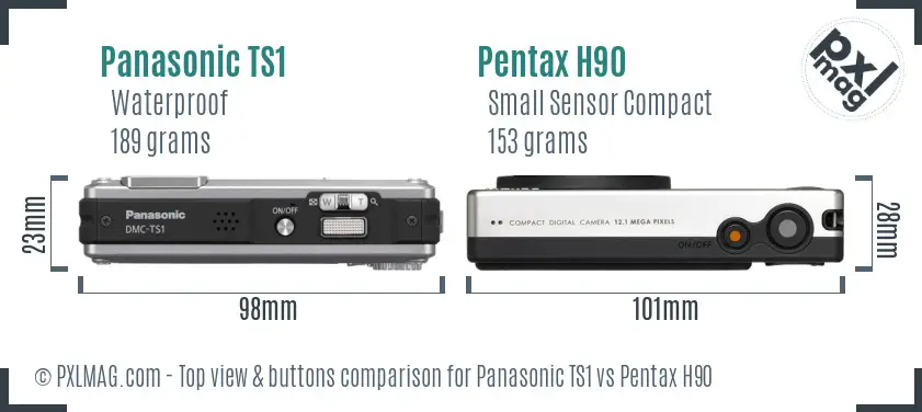 Panasonic TS1 vs Pentax H90 top view buttons comparison