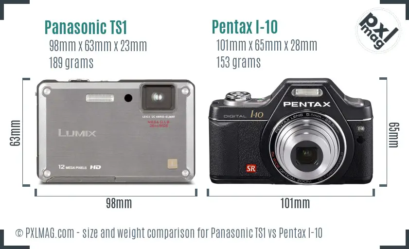 Panasonic TS1 vs Pentax I-10 size comparison