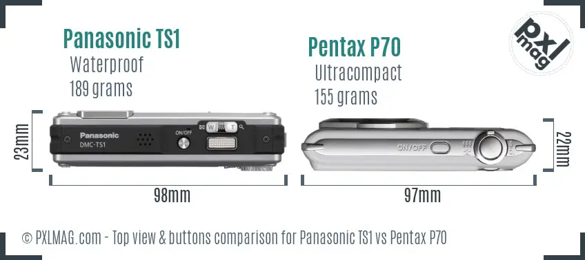 Panasonic TS1 vs Pentax P70 top view buttons comparison