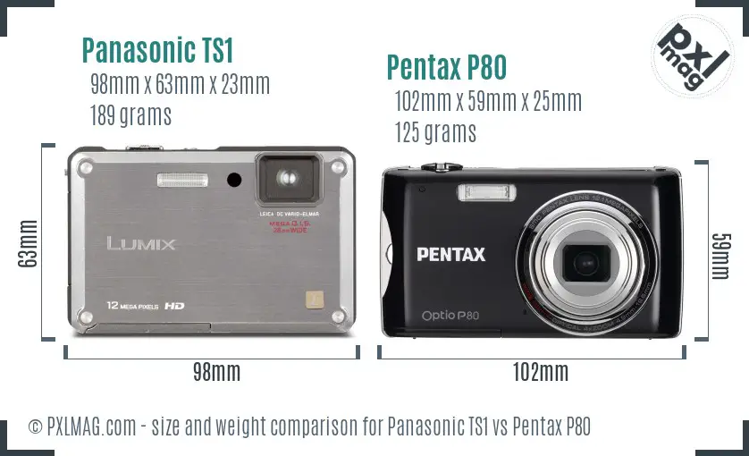 Panasonic TS1 vs Pentax P80 size comparison