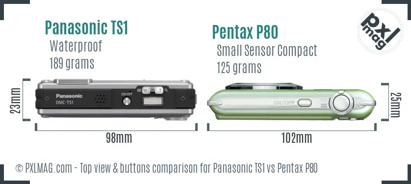 Panasonic TS1 vs Pentax P80 top view buttons comparison