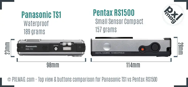 Panasonic TS1 vs Pentax RS1500 top view buttons comparison