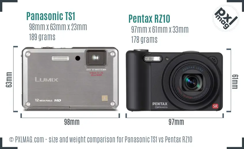 Panasonic TS1 vs Pentax RZ10 size comparison