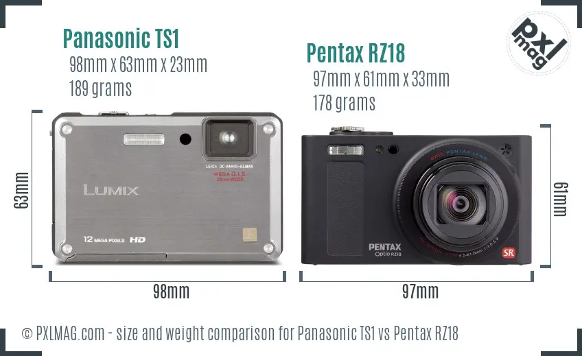 Panasonic TS1 vs Pentax RZ18 size comparison