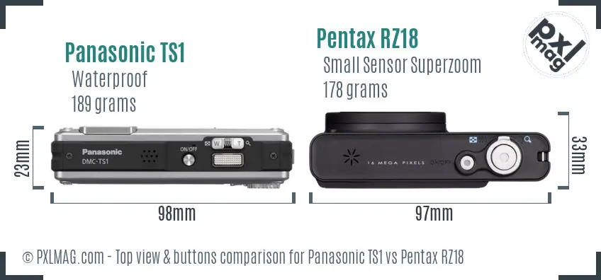 Panasonic TS1 vs Pentax RZ18 top view buttons comparison
