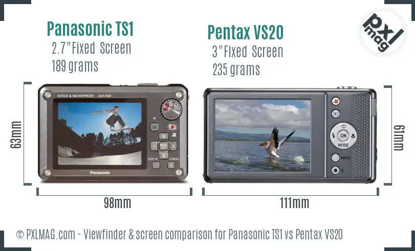 Panasonic TS1 vs Pentax VS20 Screen and Viewfinder comparison