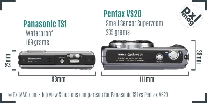 Panasonic TS1 vs Pentax VS20 top view buttons comparison