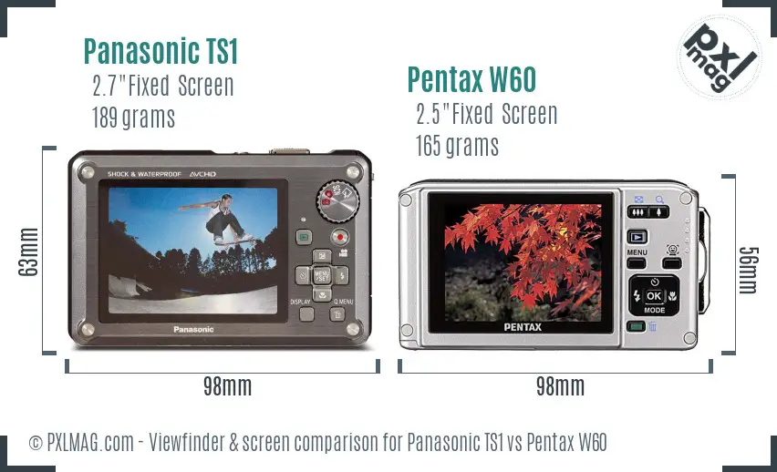 Panasonic TS1 vs Pentax W60 Screen and Viewfinder comparison