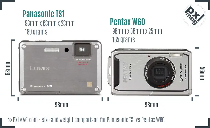 Panasonic TS1 vs Pentax W60 size comparison