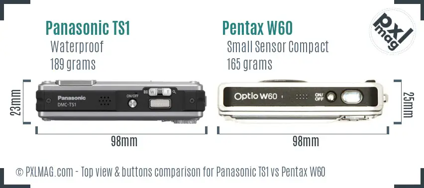 Panasonic TS1 vs Pentax W60 top view buttons comparison